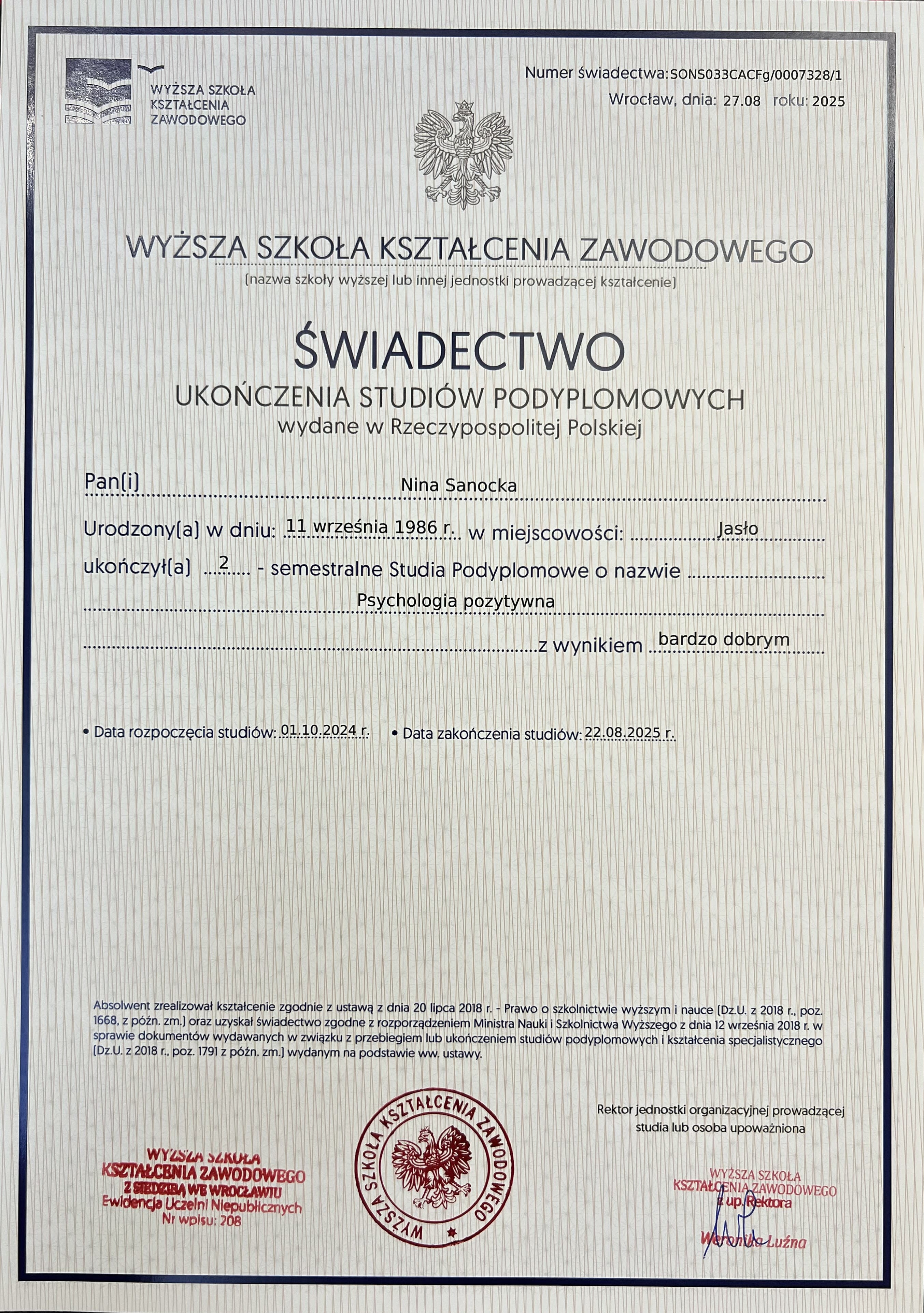 Psychologia pozytywna — studia podyplomowe